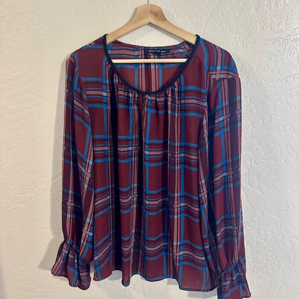Y Zac & Rachel Plus Size Plaid Bell Sleeved Blouse